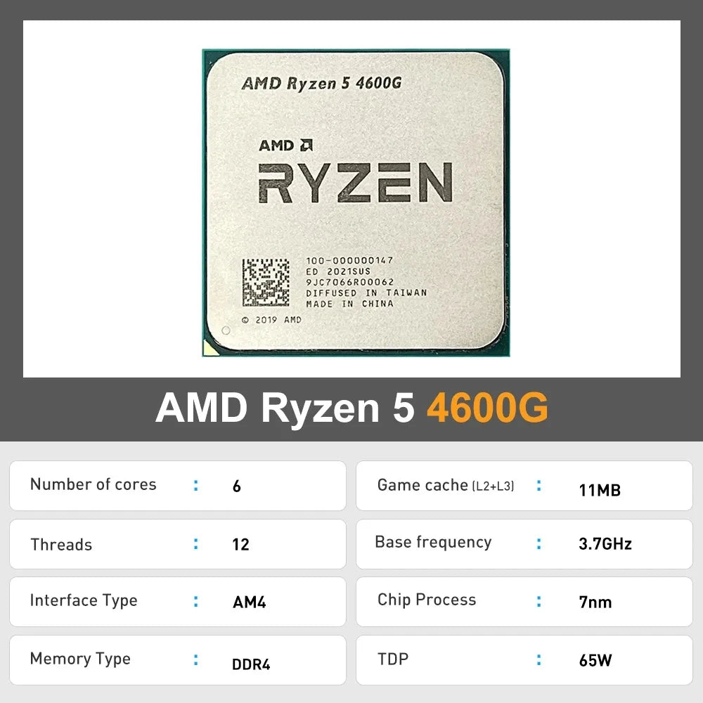 AMD Ryzen 5 4600G R5 4600G 3.7 GHz 6-Core 12-Thread CPU Processor without cooler