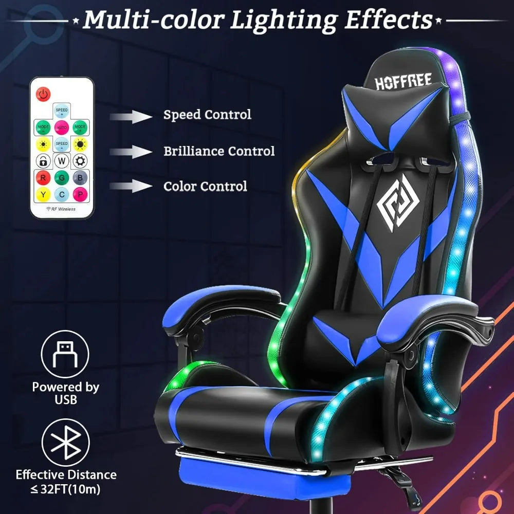 Gaming Chair with Massage and LED Lights Ergonomic Game Chairs