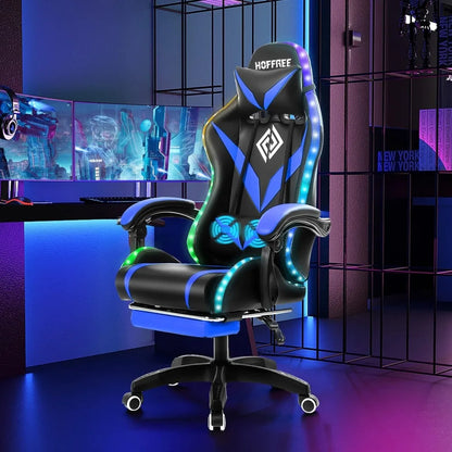 Gaming Chair with Massage and LED Lights Ergonomic Game Chairs