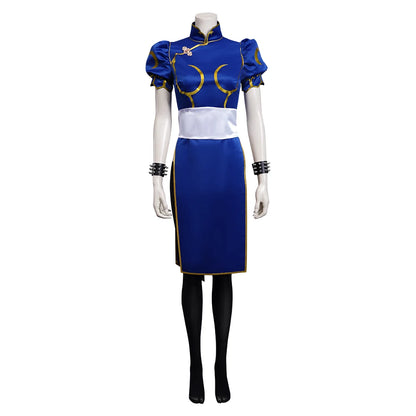 Adult Fantasia Chun Li Cosplay Costume Women Cheongsam Dress Wig Belt Role Play Outfits Halloween Party Carnival Suit