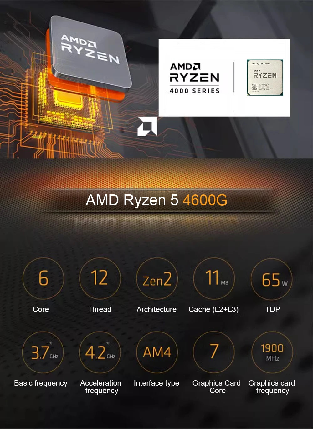 AMD Ryzen 5 4600G R5 4600G 3.7 GHz 6-Core 12-Thread CPU Processor without cooler