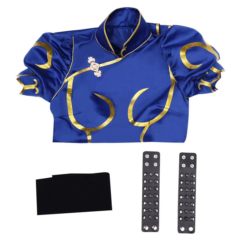 Adult Fantasia Chun Li Cosplay Costume Women Cheongsam Dress Wig Belt Role Play Outfits Halloween Party Carnival Suit