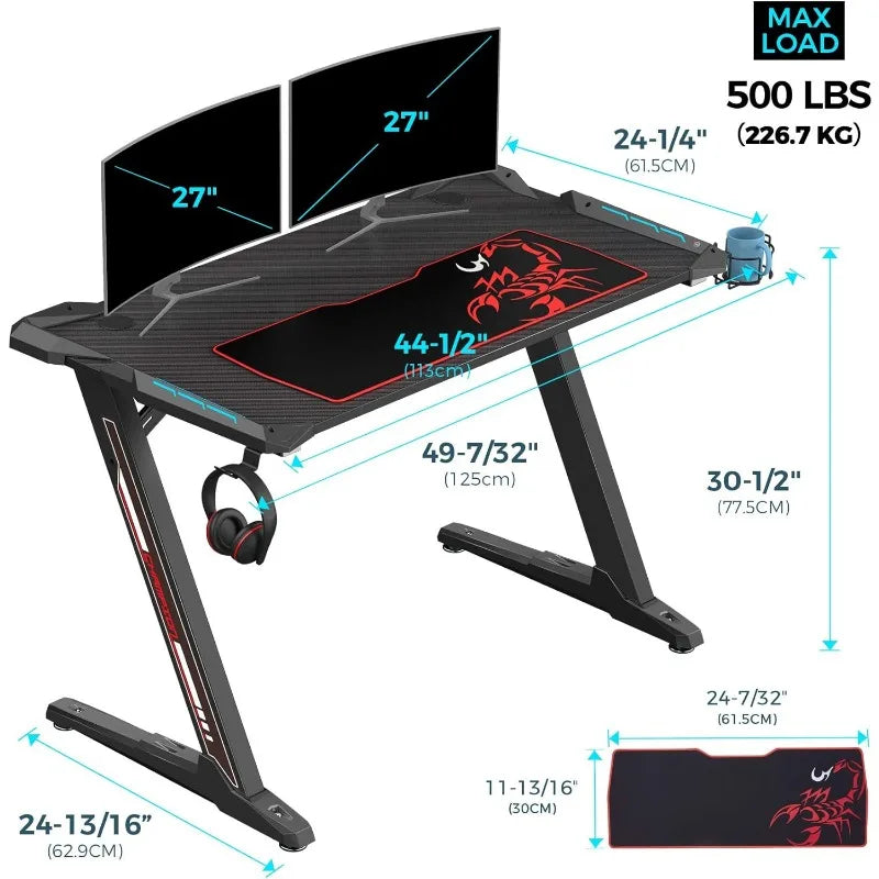 EUREKA ERGONOMIC Z1-S Pro Gaming Desk 44.5" Z Shaped Home Office PC Computer Desks Gamer Tables