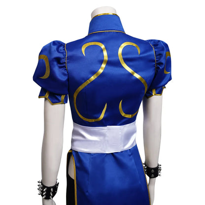 Adult Fantasia Chun Li Cosplay Costume Women Cheongsam Dress Wig Belt Role Play Outfits Halloween Party Carnival Suit